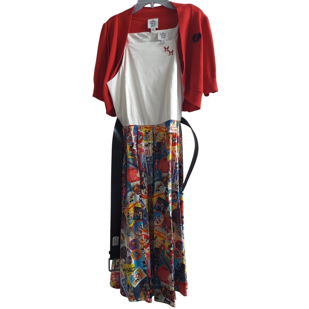 Disney Parks The Dress Shop Mickey Mouse Collage Dress & Cardigan Red White 3X